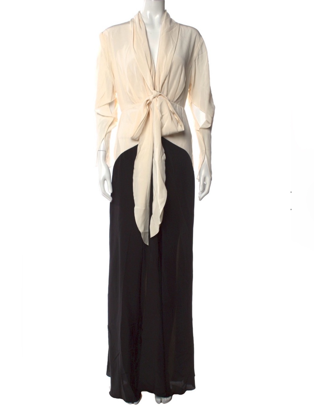Victoria Beckham Black & Cream Draped Maxi Dress - Picture 2 of 4